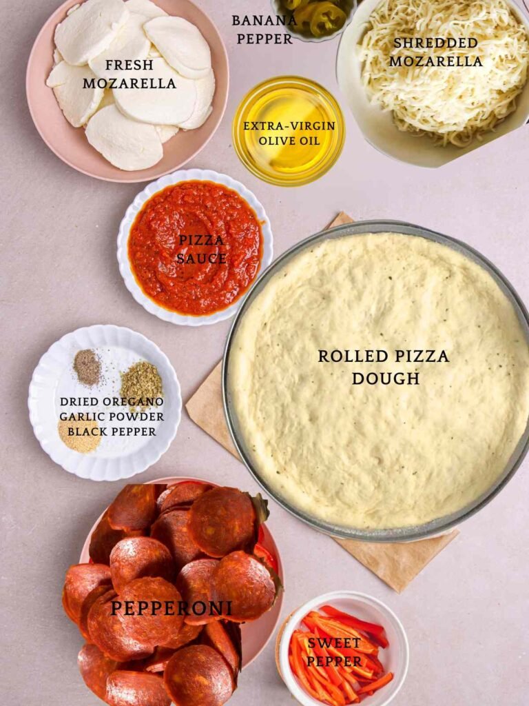easy italian pepperoni pizza ingredient shot